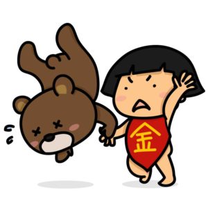 金太郎と、金太郎に投げられるクマのイラスト